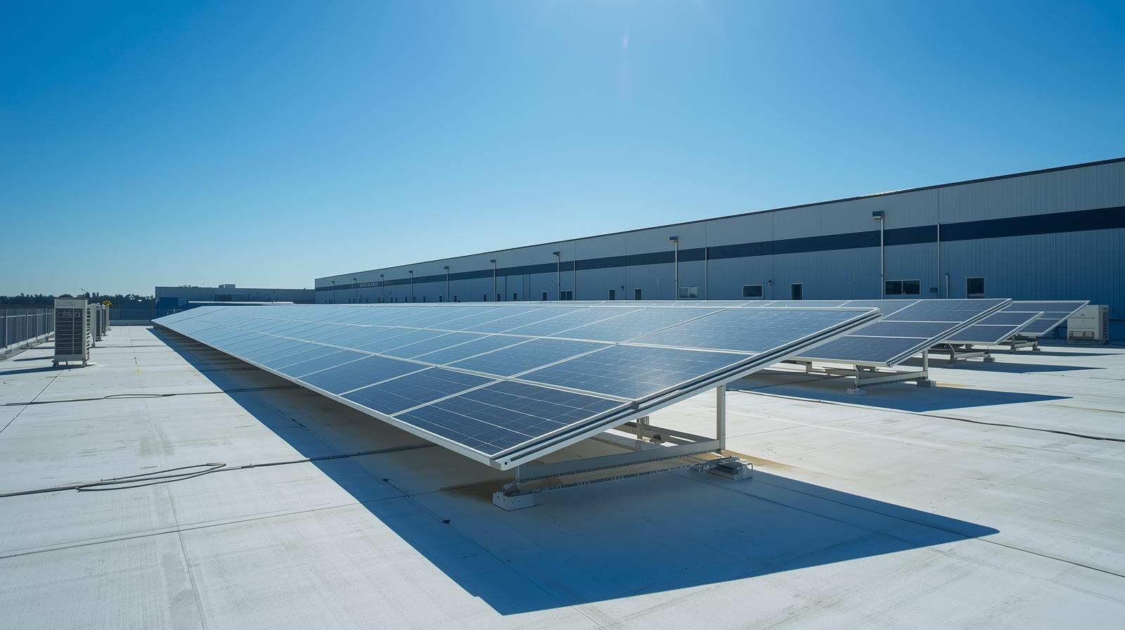 Centrale photovoltaïque industrielle sur toiture de grand bâtiment